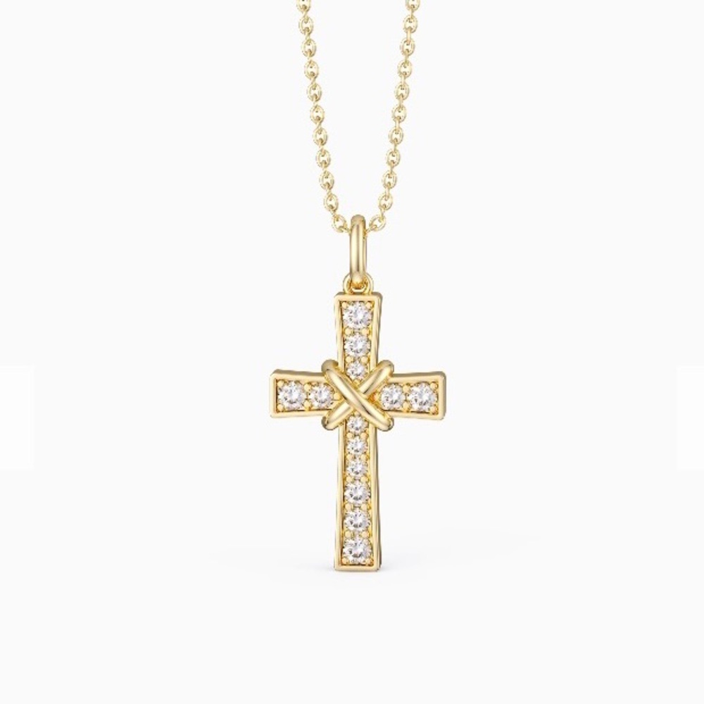18k Gold Vermeil White Zircon Cross Necklace